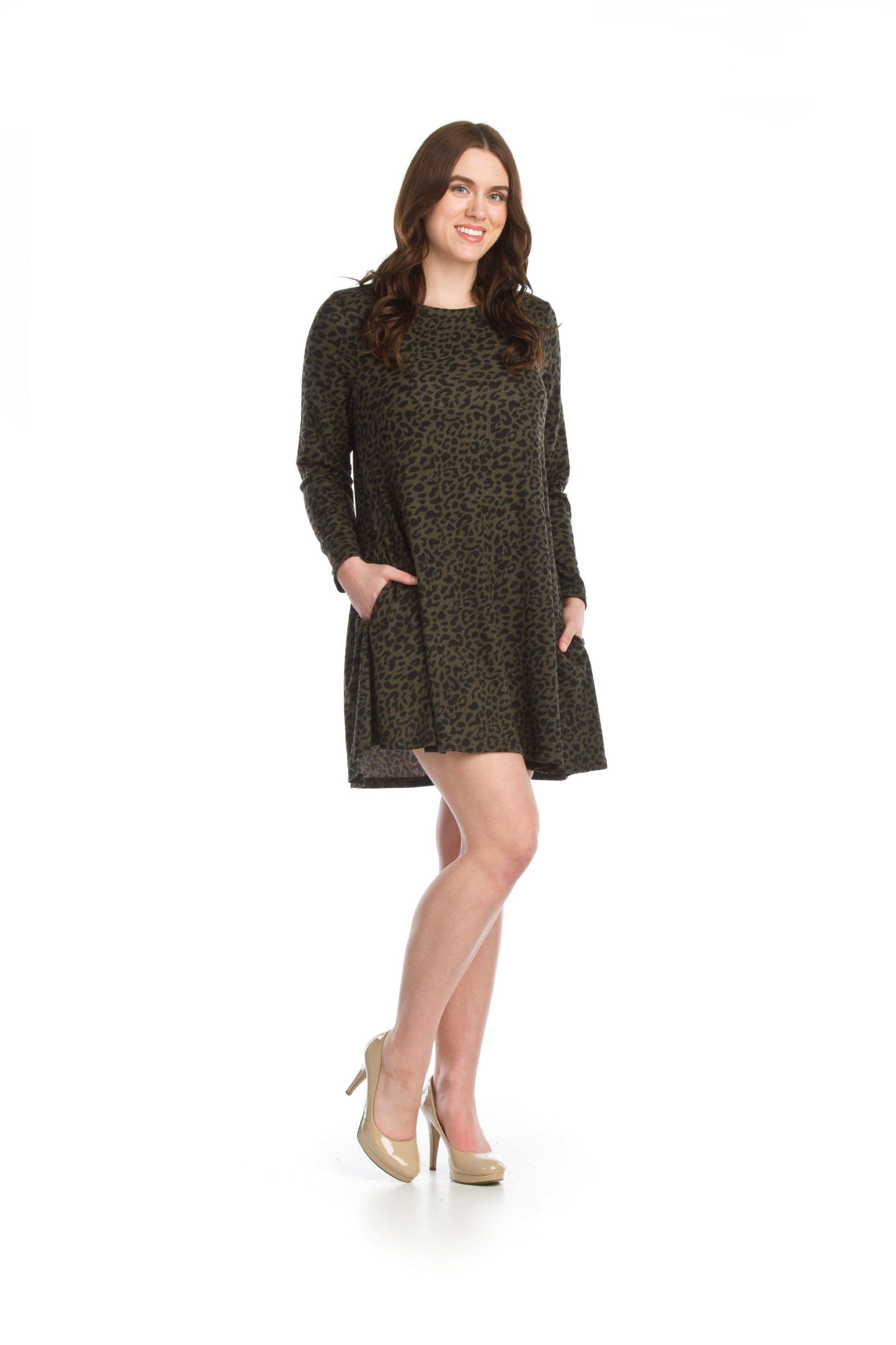 BLUSH Leopard Print A-Line Sweater Dress with Pockets