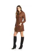 BROWN Spotted Knit Henley Dress   with Pockets