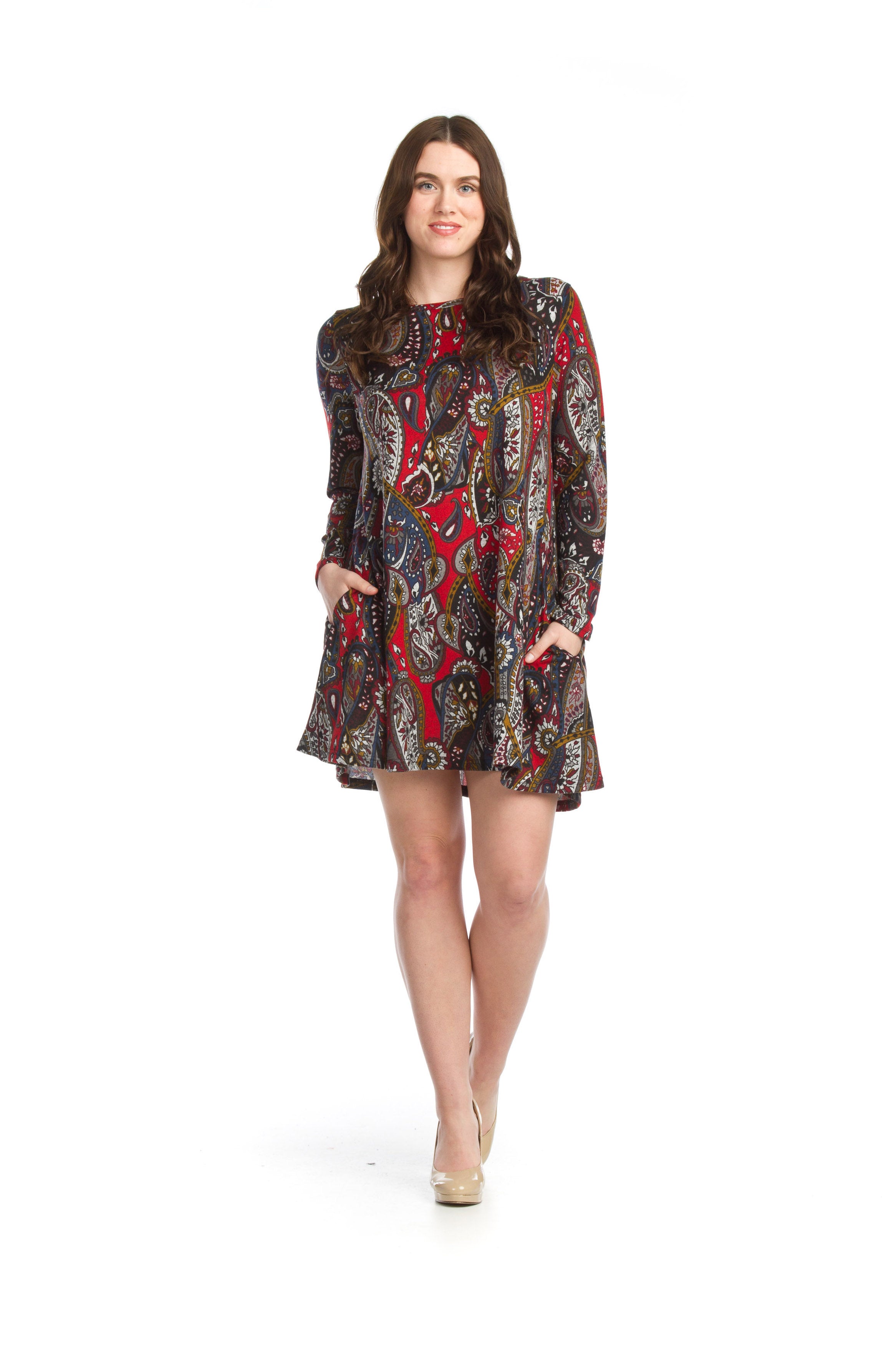 MULTI Paisley Knit A-Line Sweater Drss with Pockets