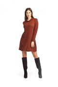 RUST Knit Cowl Neck Sweater Dress with Button Detail