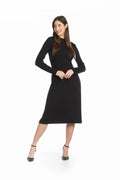 BLACK Ribbed Midi Fit & flare Mock Neck Sweater