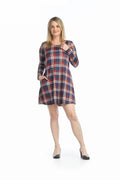 NAVY Plaid A-Line Sweater Dress with Pockets