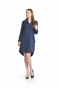 NAVY Heathered Polo Henley Sweater Dress w Pockets