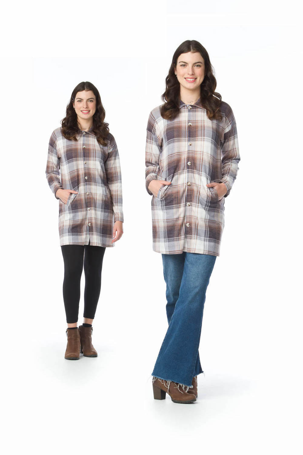 CREAM Brushed Plaid Button Up Sweater Dress