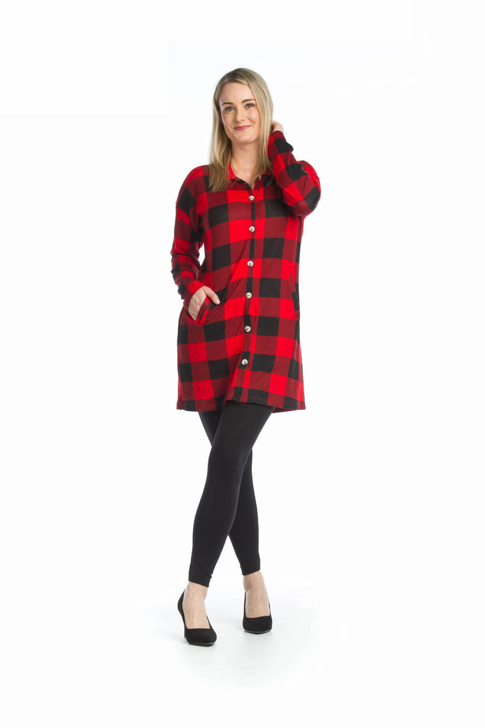 RED Brushed Check  Button Up