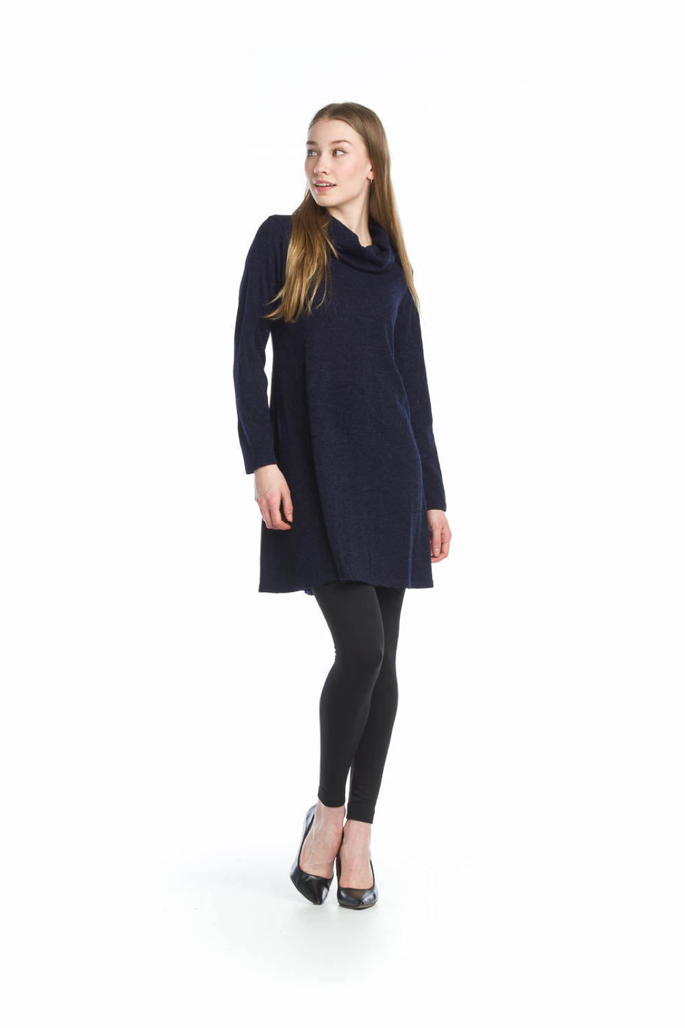 NAVY Heathered A-Line Cowl Neck Sweater Dress