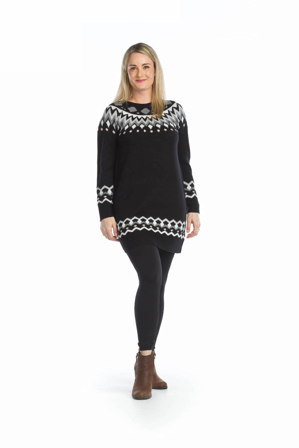 BLACK Fair Isle Knit Sweater Dress