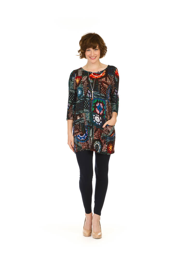 MULTI Multi patch print 3/4 sleeve sweater dress