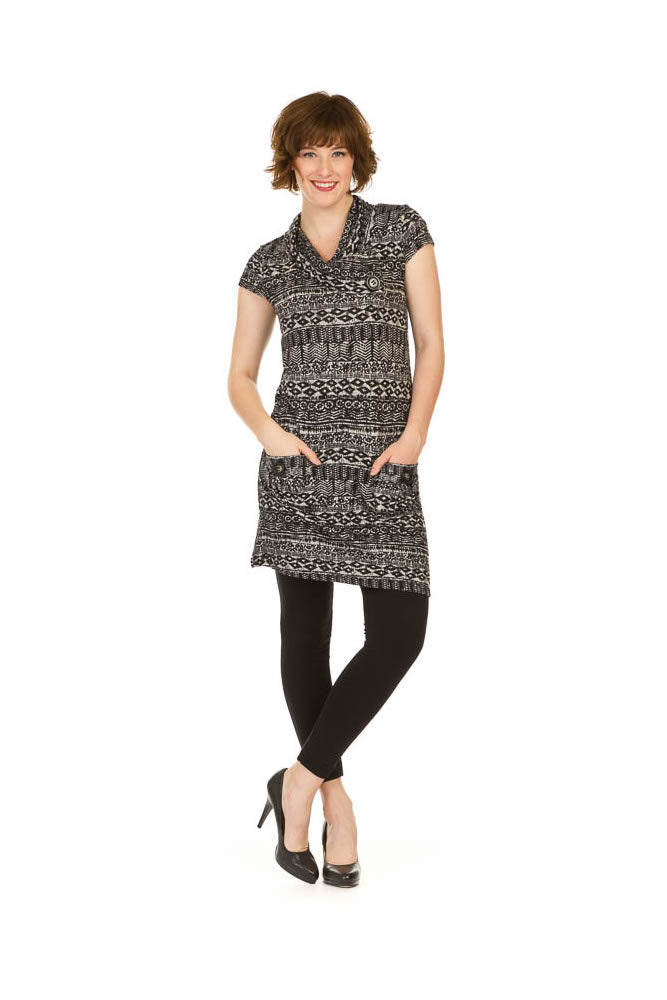 BLACK Global Print Drape Neck Cap sleeve SD