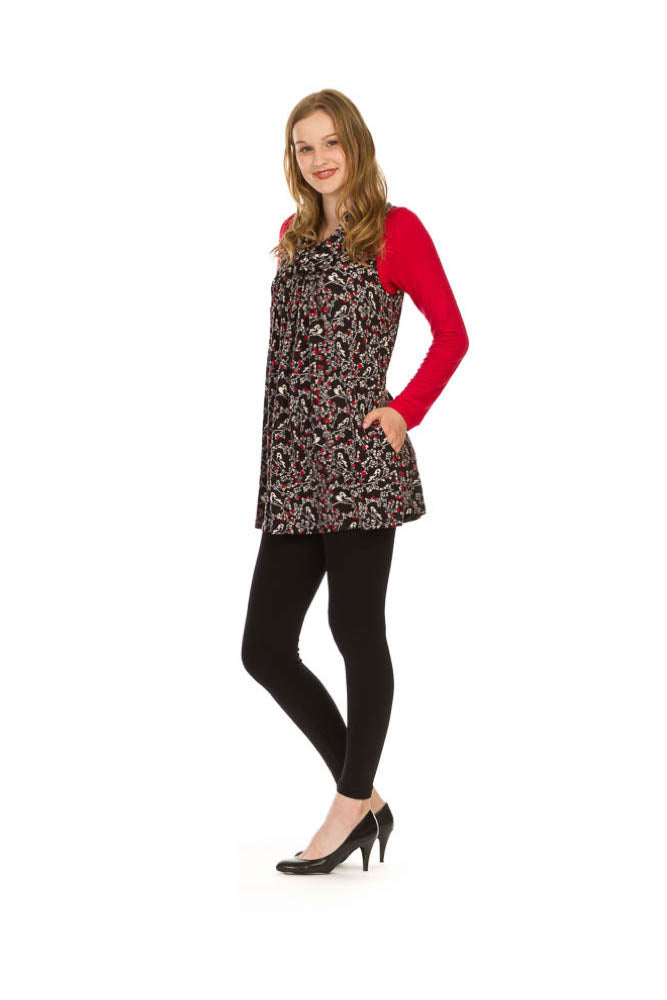BLACK Floral Bird Print Cowl Neck Sleeveless Dress