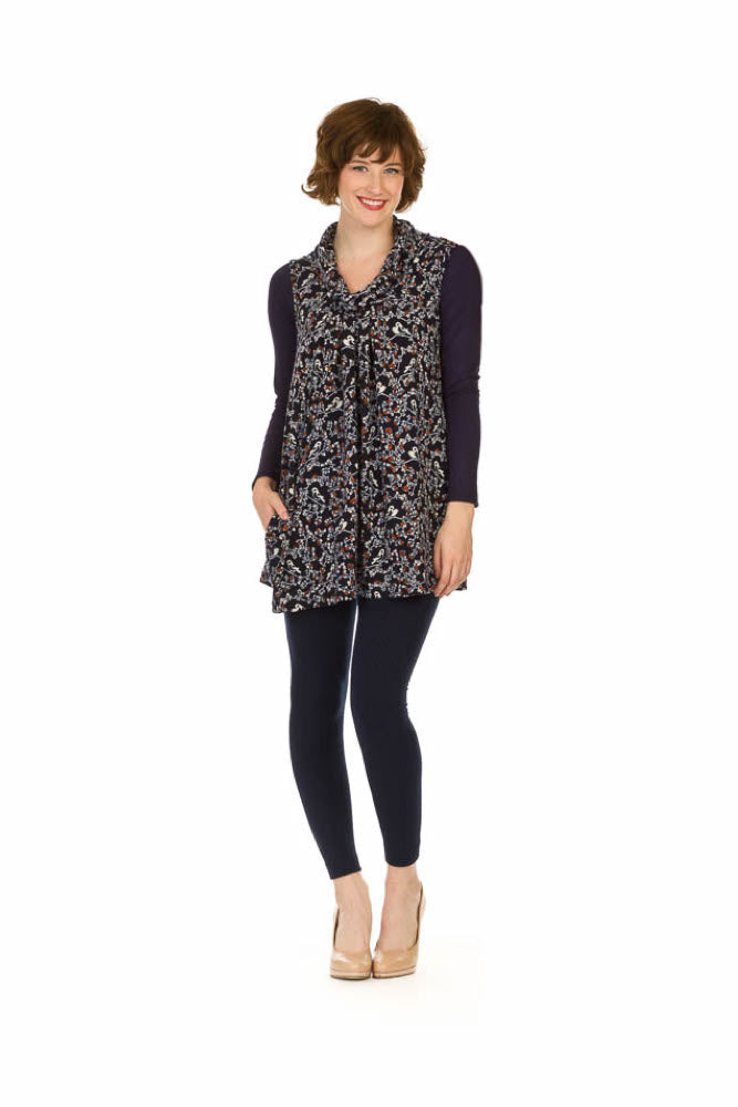 BLACK Floral Bird Print Cowl Neck Sleeveless Dress