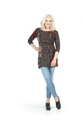 BROWN Global Patch Print 3/4 Sleeve Sweater Dress