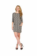 GREY Chevron Sweater Dress with Pocket Trim Detail