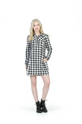 BLKWH Gingham Print Henley Sweater Dress with Pockets