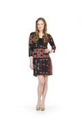 BURGN Aztec Print Mock V 3/4 Sleeve Dress