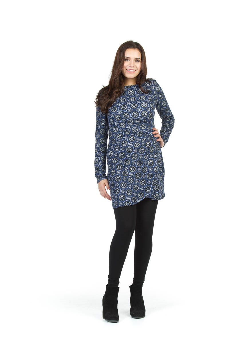 BLUE Medallion Print Wrap Style W Gathered Waist Dress