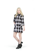 BLKWH Plaid Textured Button Detail Dres with Pockets