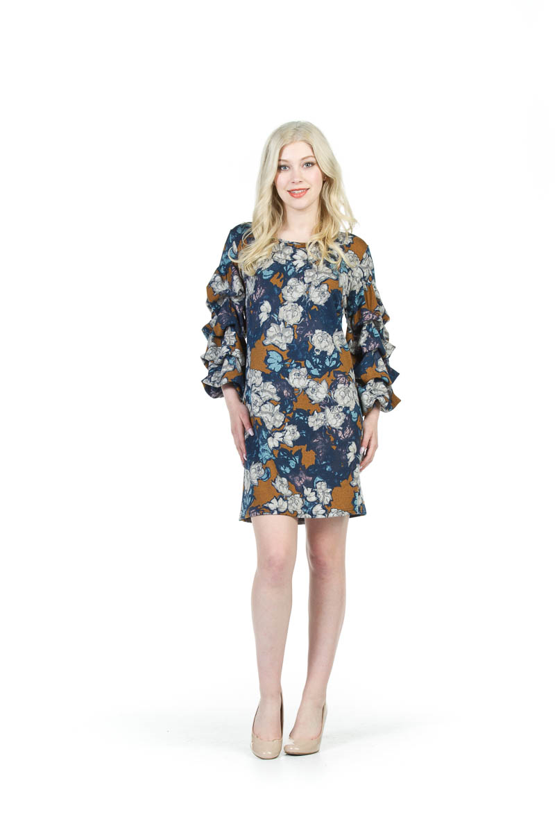 MUSTA Ruffled Sleeve Floral Print Dress