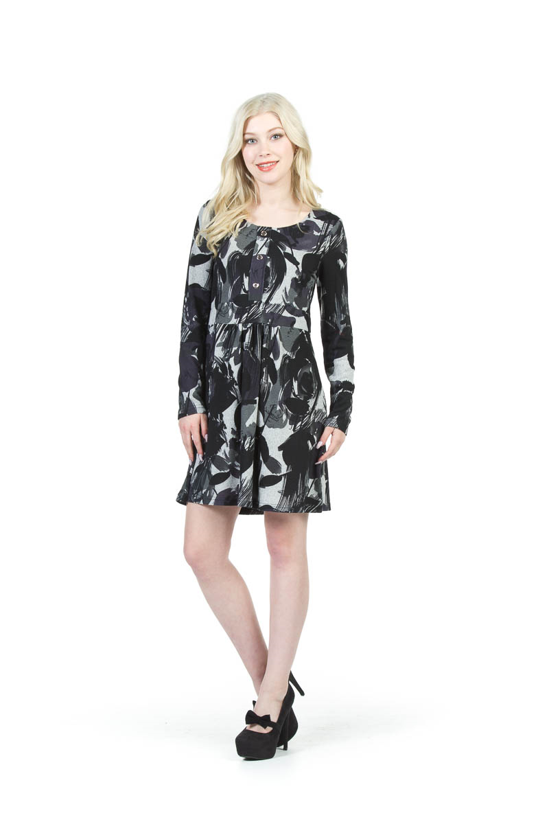 GREY Floral Sketch Button Detail Sweater Dress