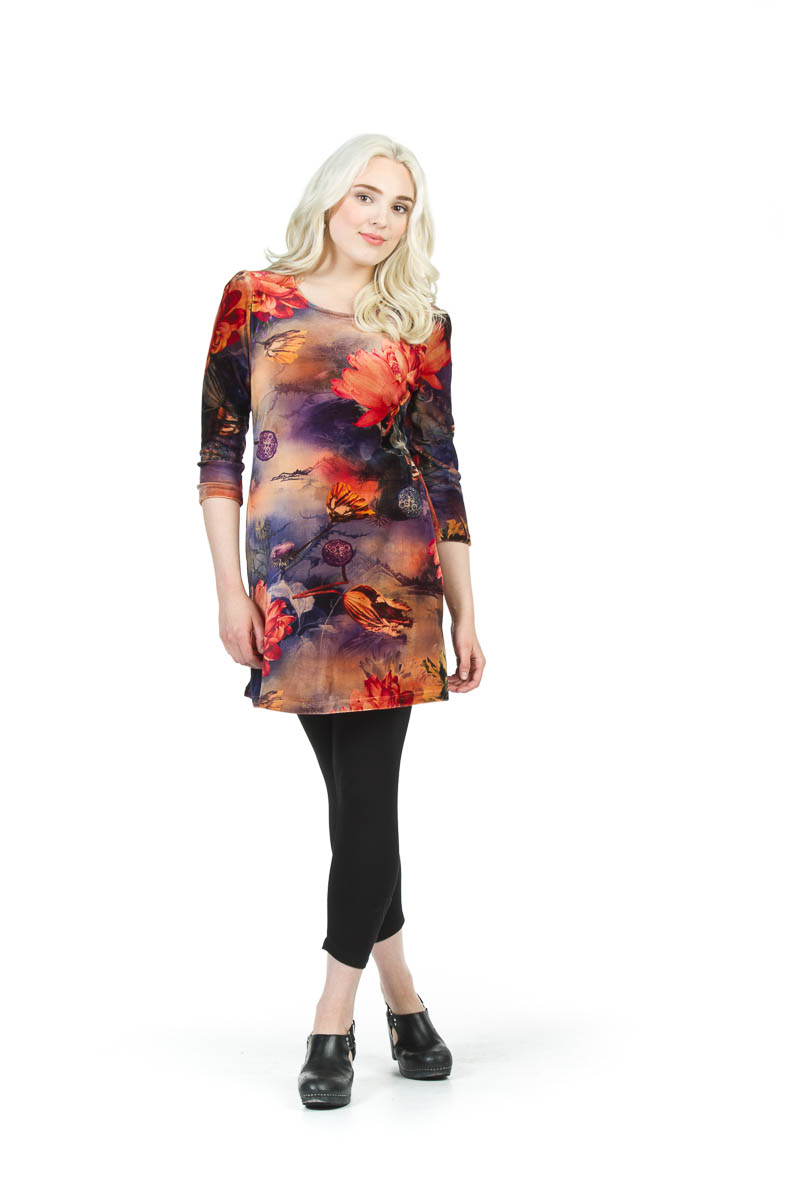 ORANG Large Floral Print Velvet Sweater Dress