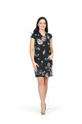 BLACK Rose Print Sweater Dress with Foldover Collar