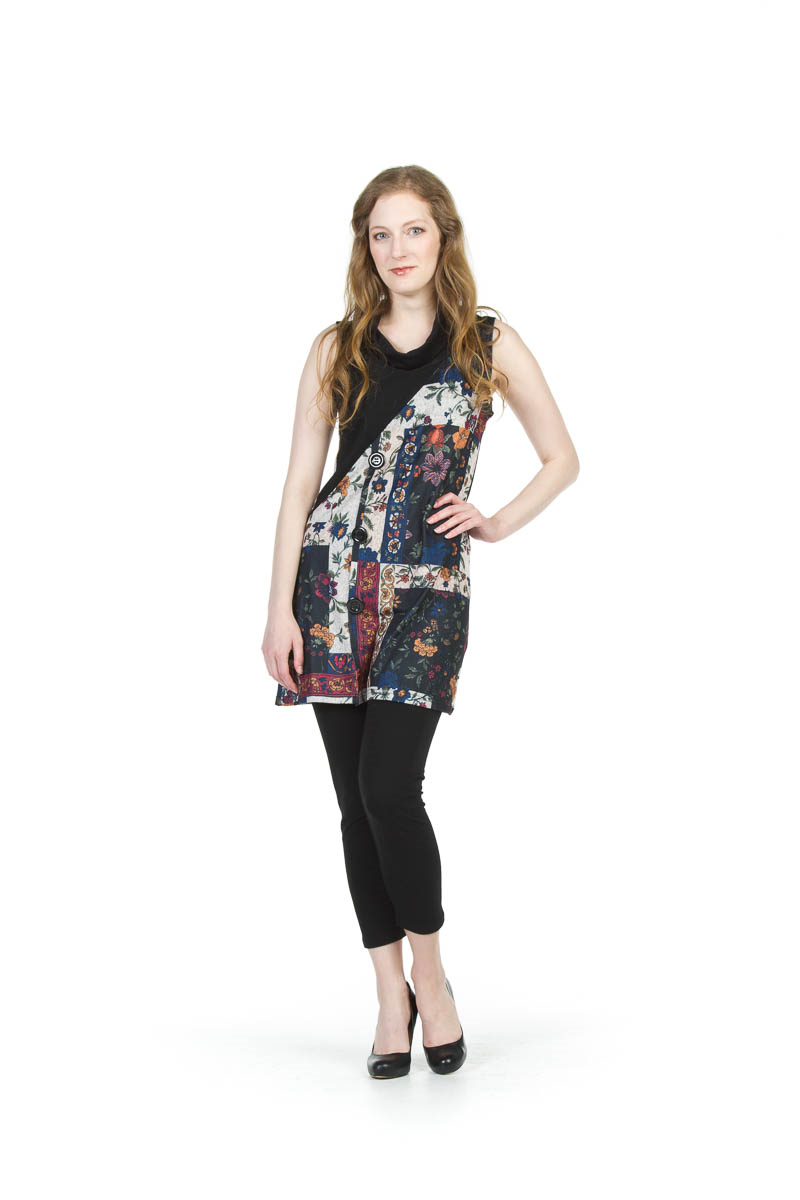 BLACK Sleeveless Cowl Neck Patchwork Sweater Dress