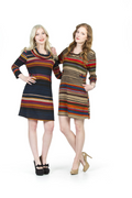 MULTI Multi stripe cowl neck dress with pockets