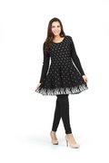 BLACK Polka Dot Ribbed Flare Hem Sweater Dress
