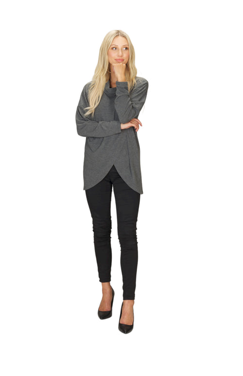 BLACK Cowl Neck Crossover Front Sweater