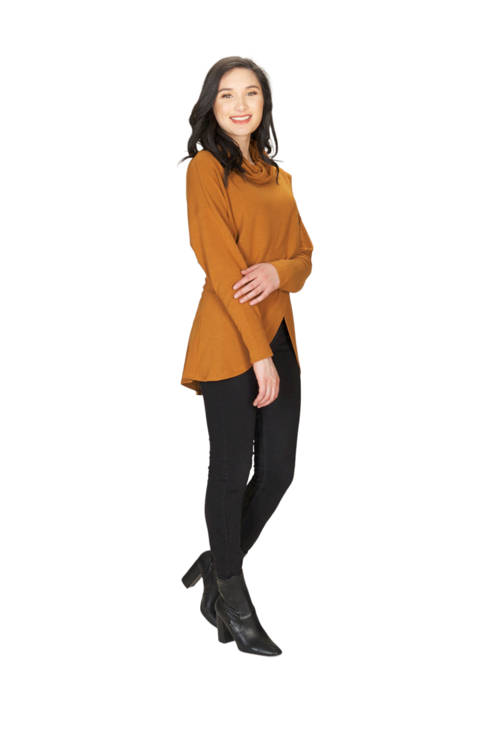 MUSTA Cowl Neck Crossover Front Sweater