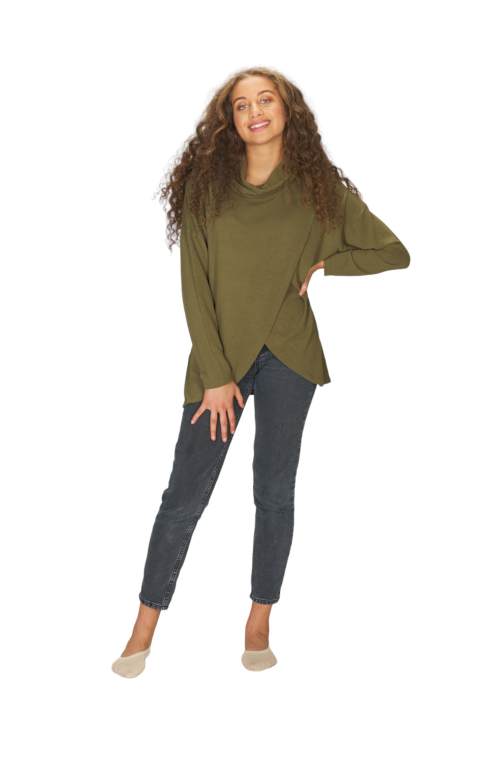 MUSTA Cowl Neck Crossover Front Sweater