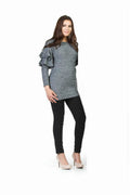 BLACK Ruffle Sleeve Detail Ribbed Sweater