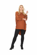 RUST Textured Oversizes Sweater with Leather Look Trim
