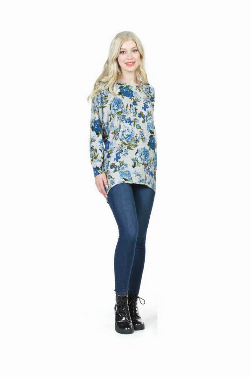 BLUE Batwing Floral Print Sweater