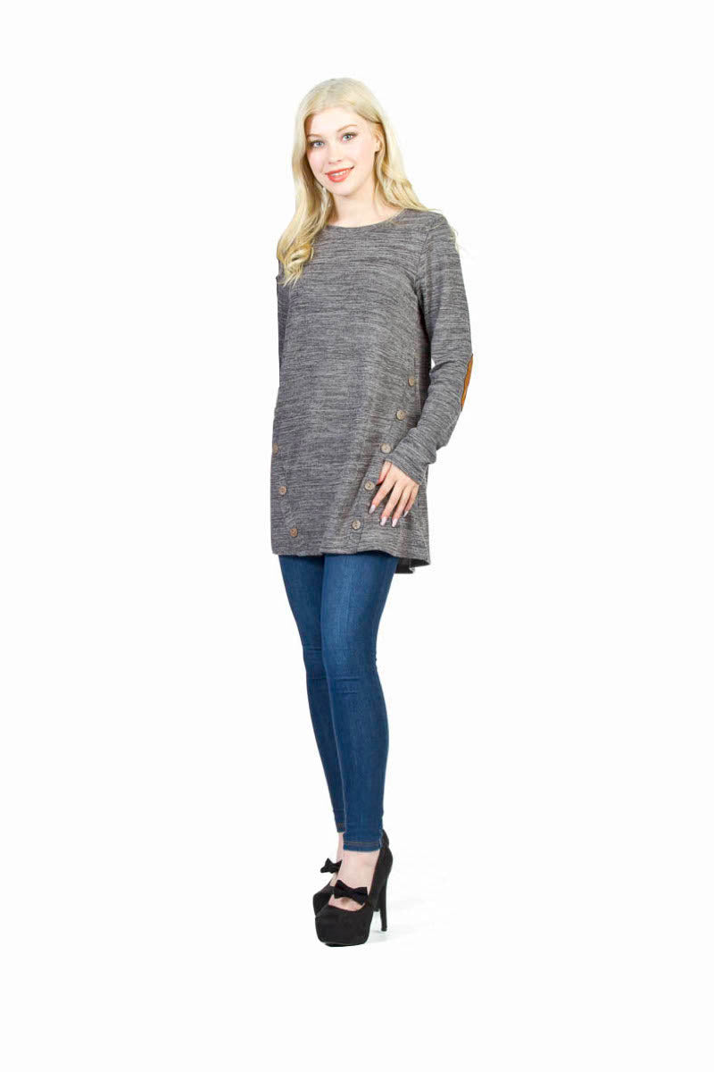 GREEN Heathered Tunic  w Button Detail and Elbow Patch