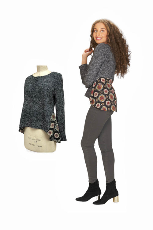 BEIGE Heathered Sweater with Mandala Print Underlay