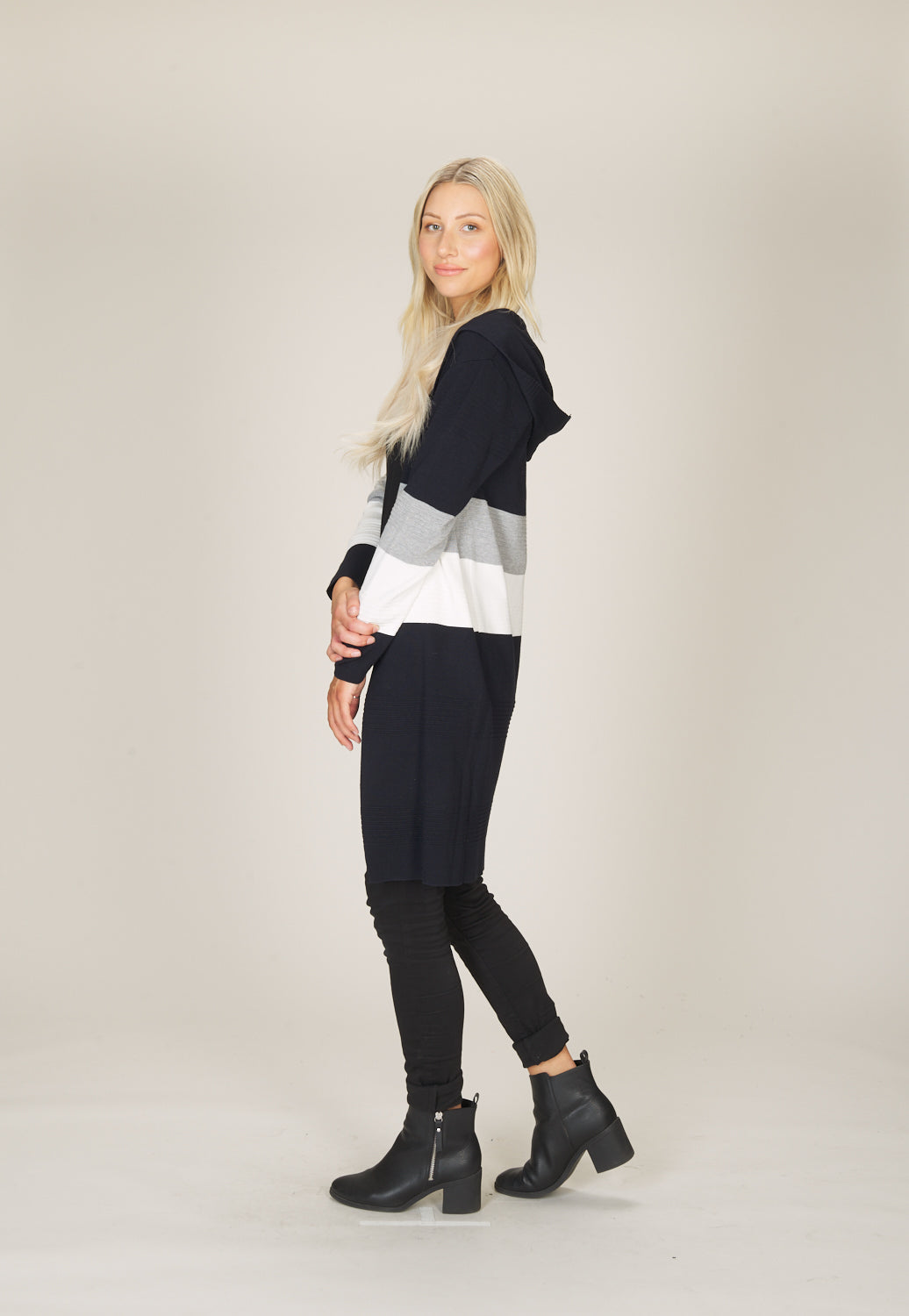 NAVY Color Blocked Textured Sweater with Hood