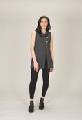 BLACK Sleeveless Sweater w Contrast Stripes/Buttons