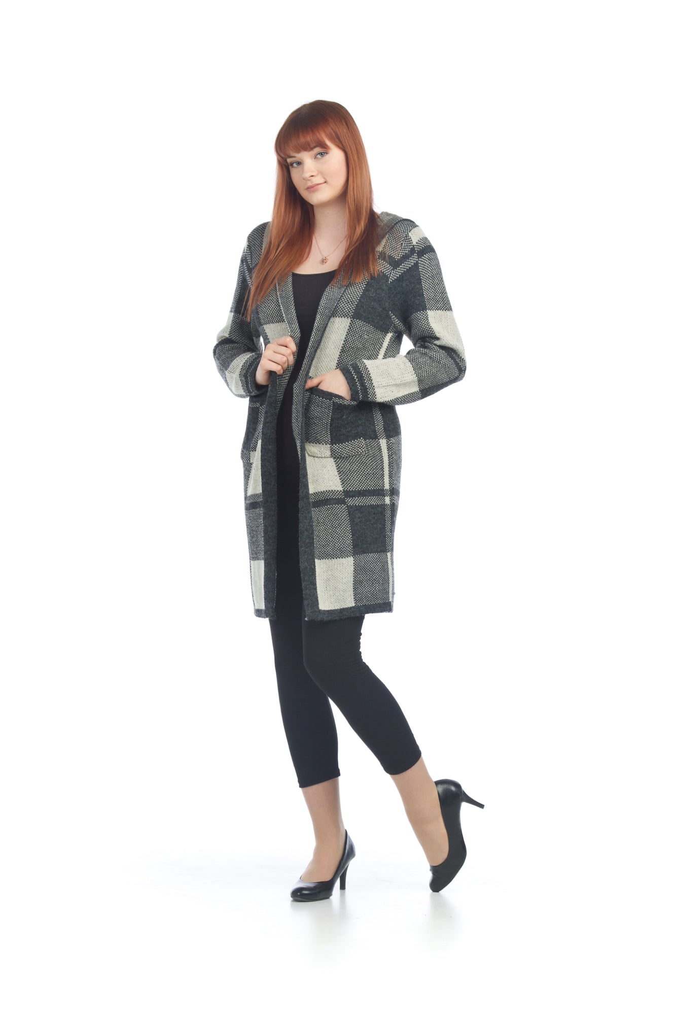 GREY Check Hooded Cardigan with Pockets