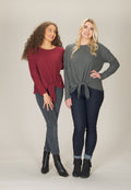 BURGN Waffle Sweater with Tie Detail