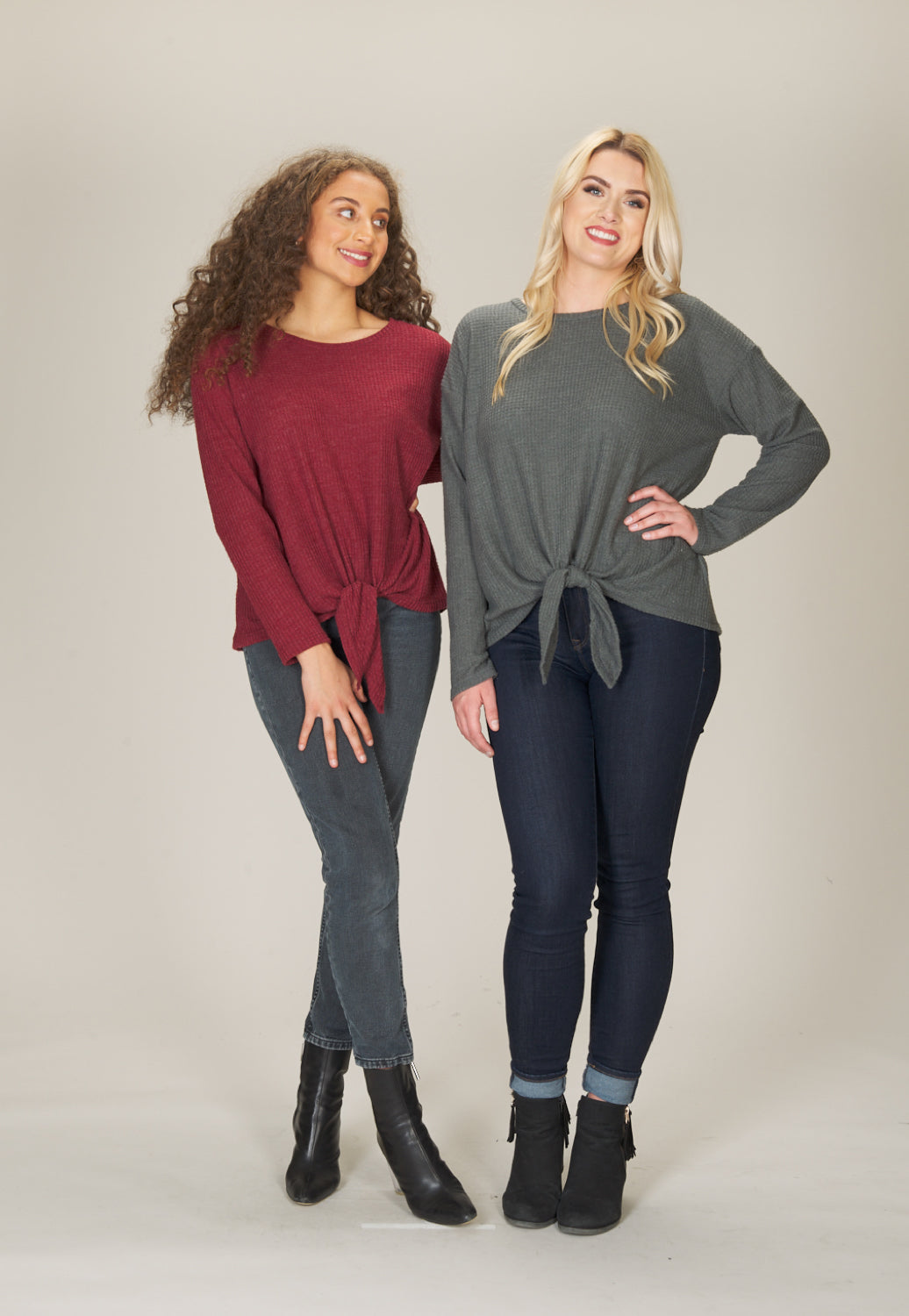 BURGN Waffle Sweater with Tie Detail