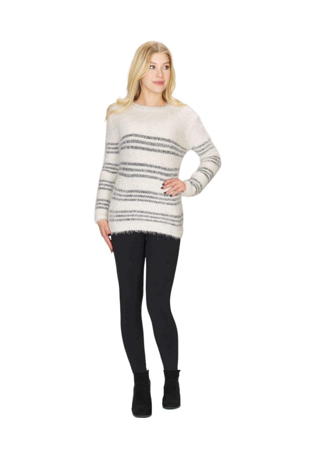 CREAM Striped Fuzzy Long Sleeve Sweater (2 sizes)