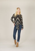 BROWN Stripe Long Sleeve Tie Top