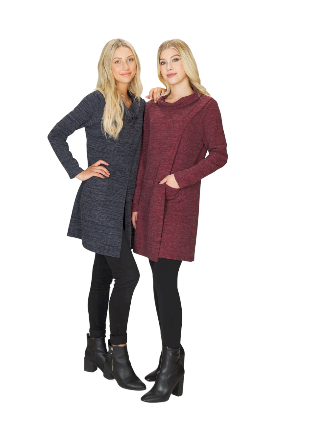BURGN Heathered Foux Wrap Cowl Neck Sweater Cardi