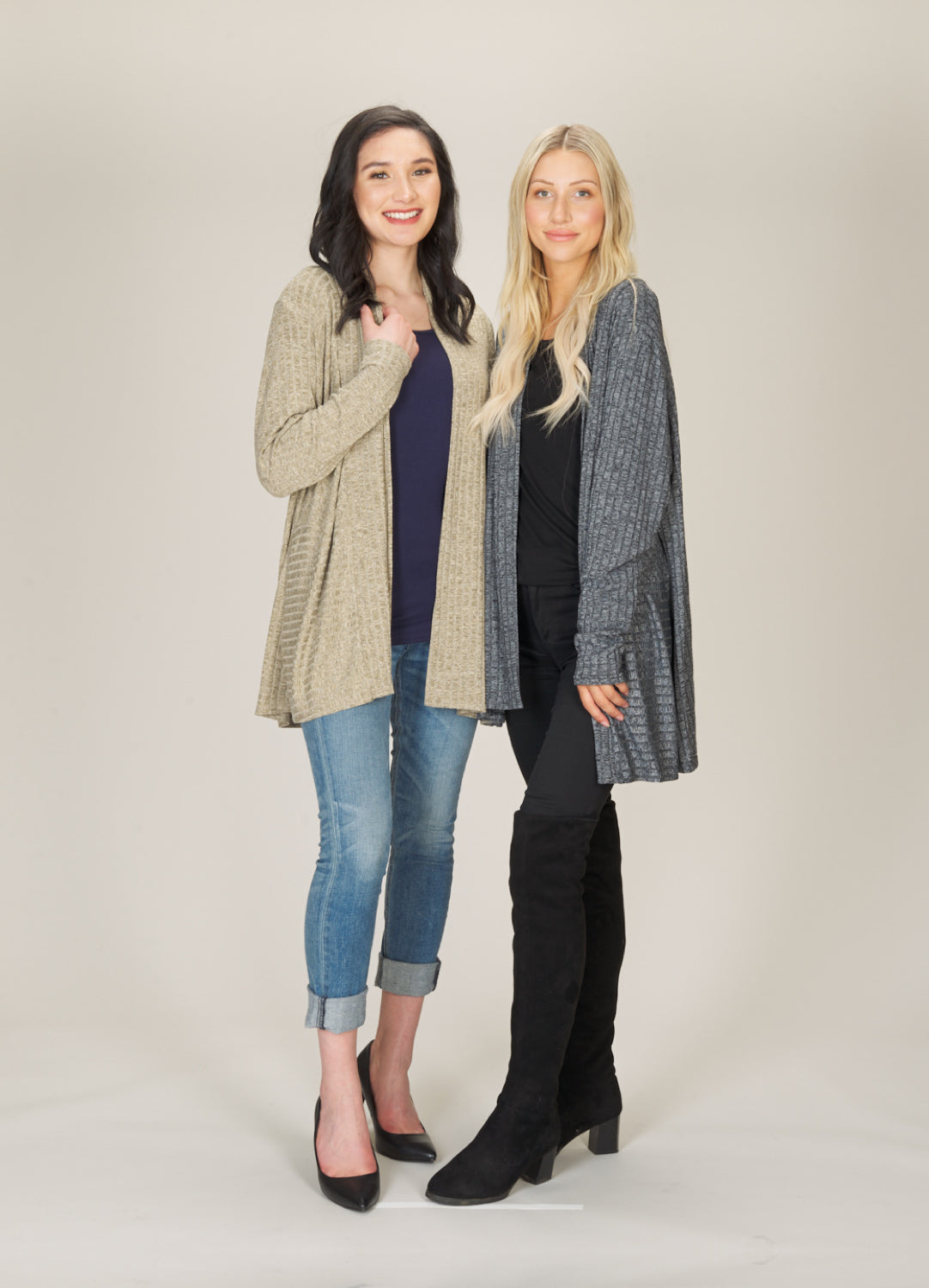 TAUPE Heathered Rib Drape Cardigan