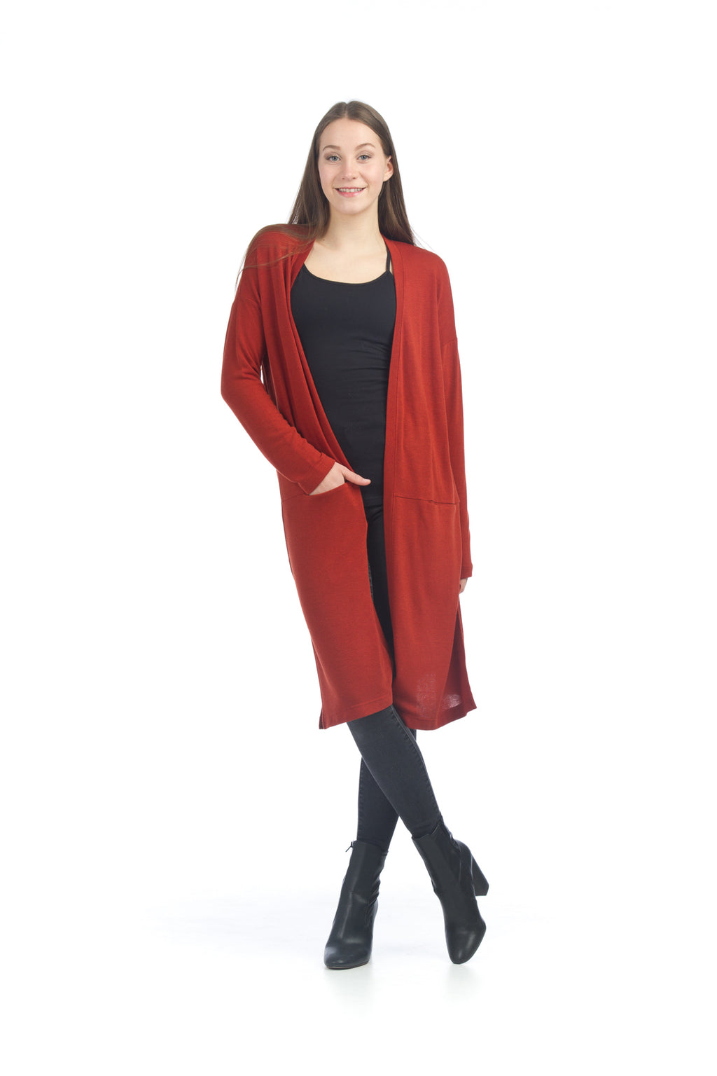 BLACK Long Cardigan with Side Slit