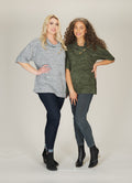 GREY Short Sleeve Sweater with foldover Collar