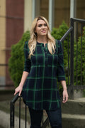 NAVY Plaid Tunic with Pleat Detail