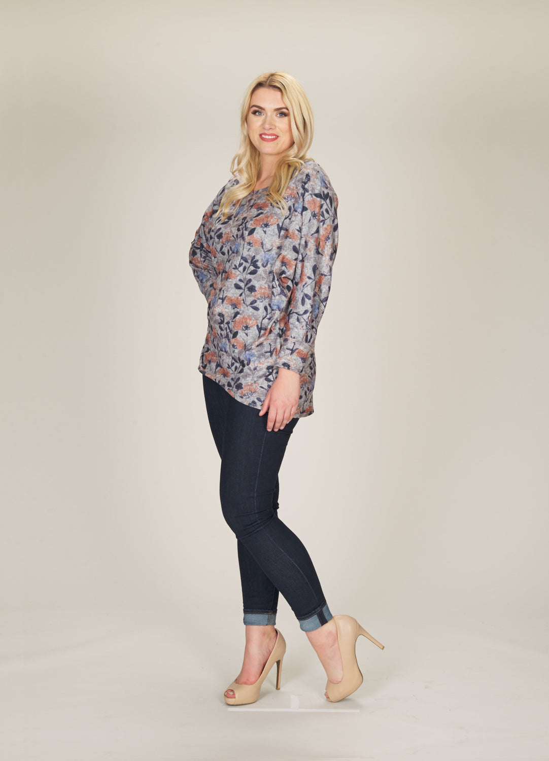 GREY High Low Floral Sweater
