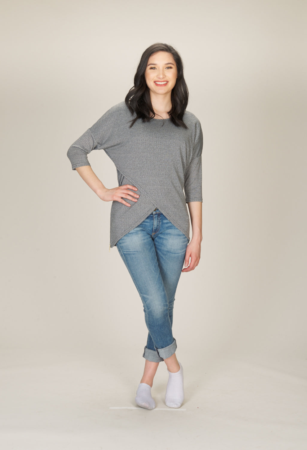 GREY Textured Layered Sweater with Zip Details